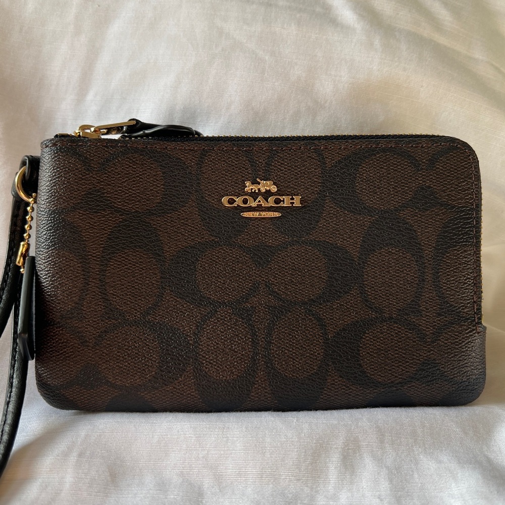 Coach Signature PVC Double Corner Zip Wristlet Wallet